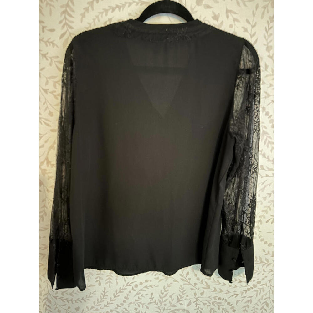 Catherine Malandrino Elegant Black Lace Sleeve Blouse L - Picture 5 of 8